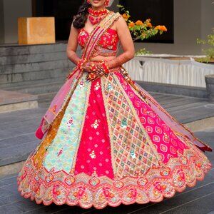 Designer Liz Paul inspired Multicolor Indian Lehenga for Wedding, Haldi &Mehendi